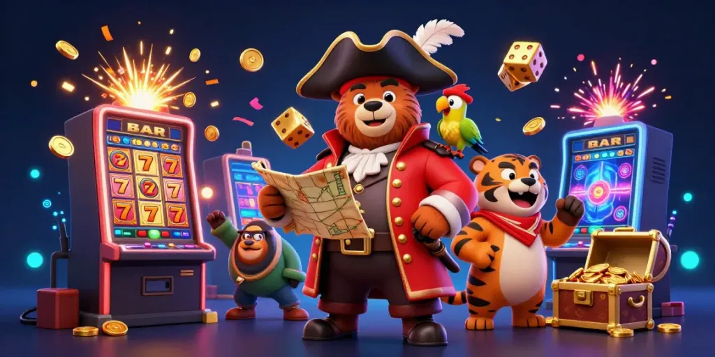 Engage in thrilling zbet88 gaming with a vibrant 3D pirate scene full of jackpots and casino excitement.