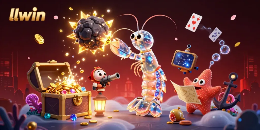 llwin offers thrilling action with a galactic samurai mantis shrimp battling through an explosive asteroid scene.