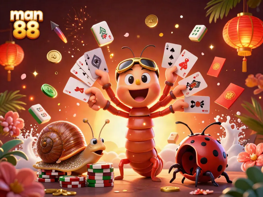 Experience thrilling gameplay at man 88 with vibrant characters and casino elements dazzled by fireworks.