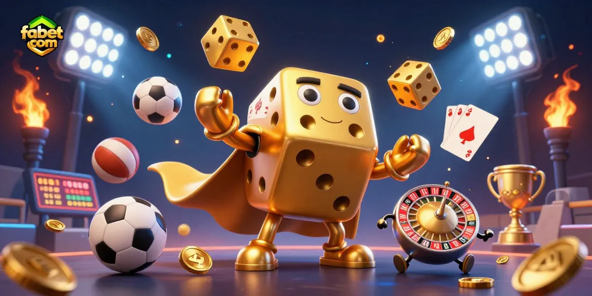 Engage with fabet com's vibrant online casino experience featuring golden dice and dynamic sports elements.