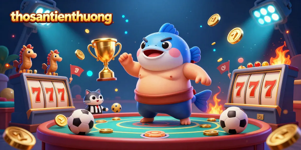 Engage in thrilling thosantienthuong gambling with vibrant scenes of a fugu in action, amidst dynamic casino elements.