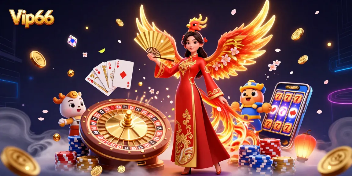 Engage with Vip66 as you spin the roulette and win dazzling coins in this vibrant casino scene.