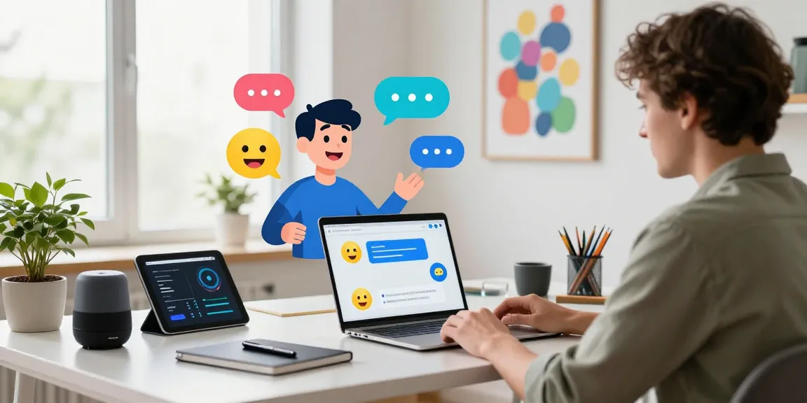 Engaging AI chat interaction showcasing a friendly avatar, digital workspace, and modern tech setups, featuring ai slut in chat.