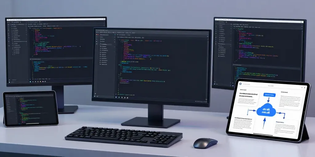Buy .co.uk domain in a modern tech workspace focused on software development and cloud solutions.