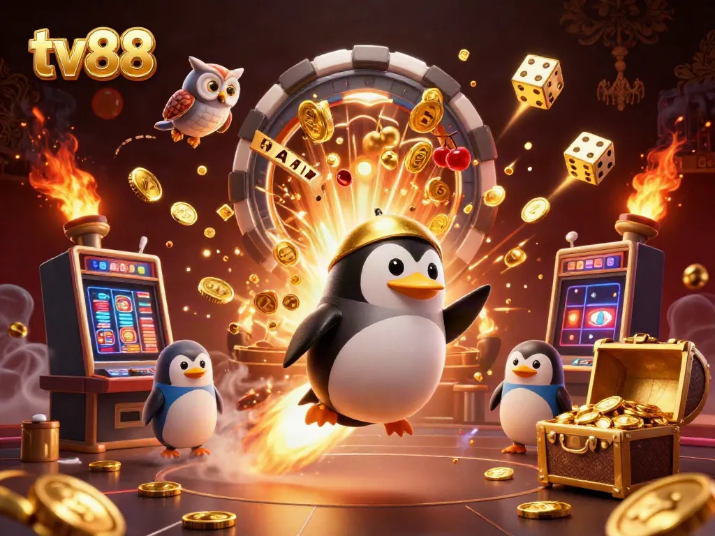 Experience the excitement of slot games at tv88 with a vibrant 3D illustration featuring engaging casino elements.