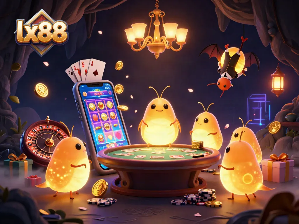 Win big with lx88 as glowworms illuminate a vibrant cave casino filled with games and excitement.