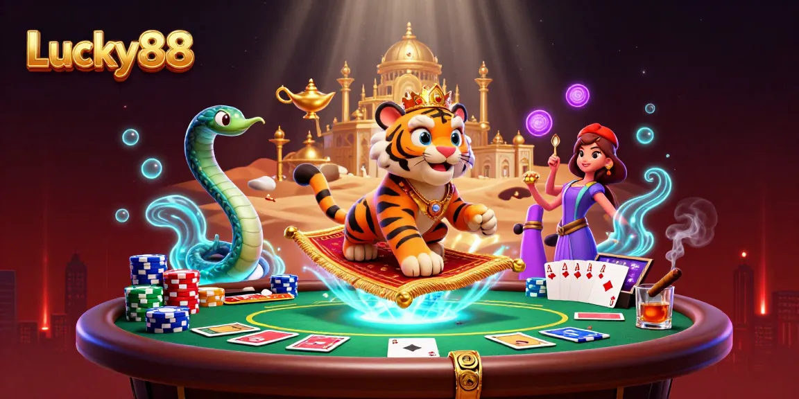 Experience the excitement of Lucky88 with a dynamic casino scene featuring vibrant gambling elements