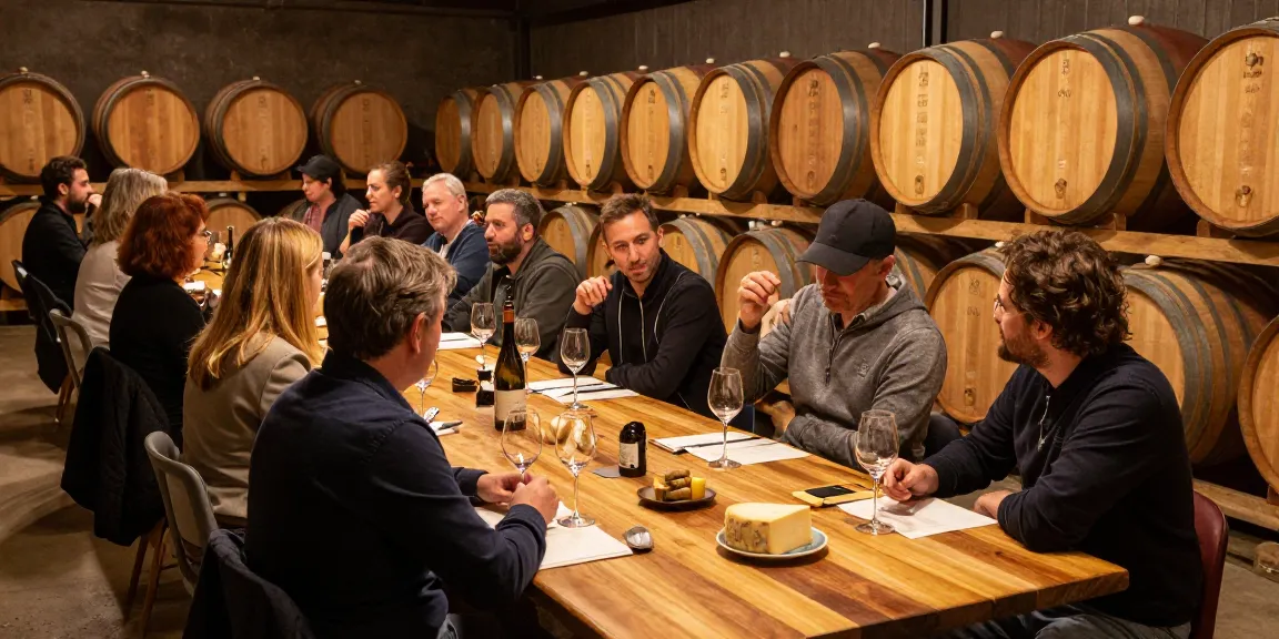 AVP Wine Collective tasting session with winemakers, barrels, and cheeses.