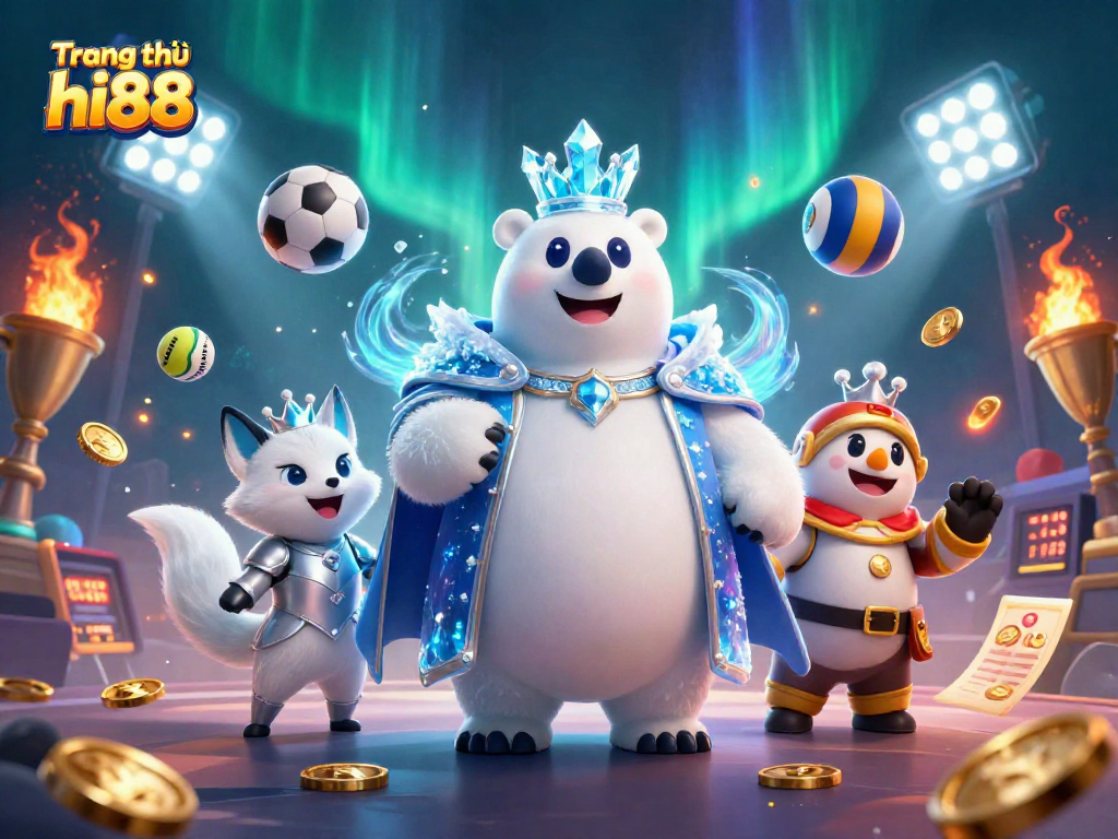 Betting big on Trang chủ hi88 with a majestic ice king bear and dynamic sports elements!