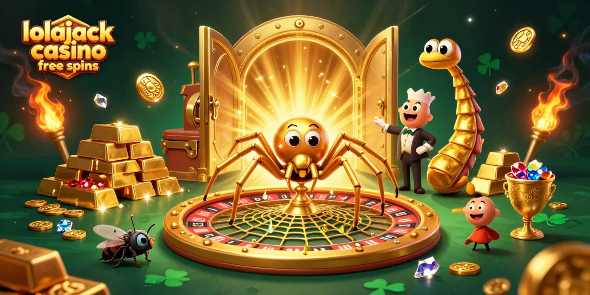 Experience thrilling lolajack casino free spins while a spider spins a roulette-themed web.
