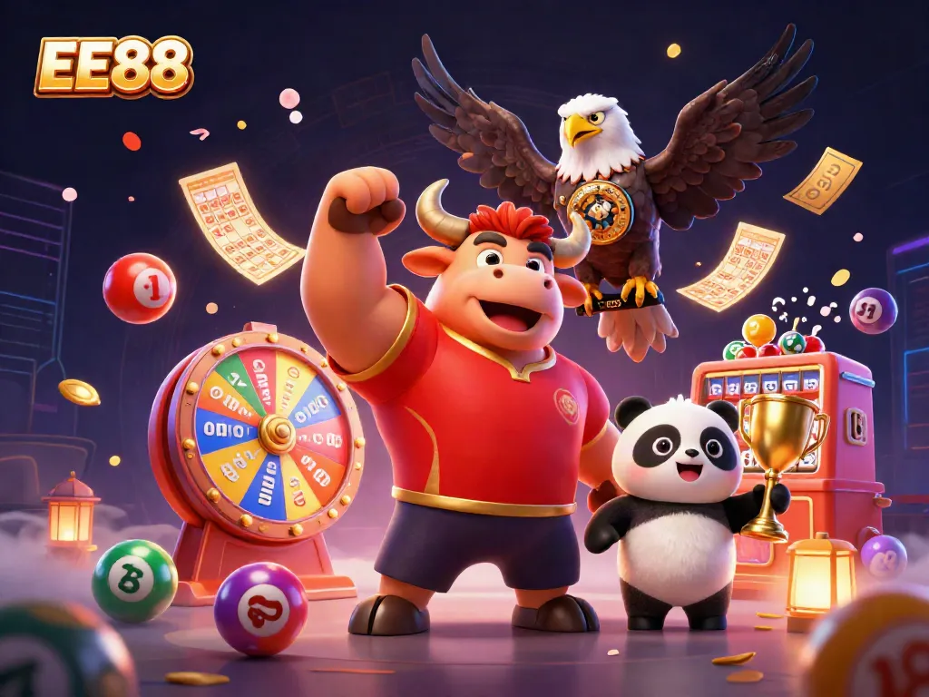 Experience thrilling wins at EE88 with our dynamic casino illustration featuring excitement and vibrant game elements.