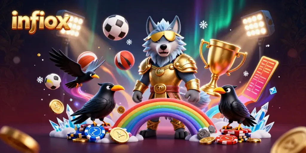 Engage with infiox through dynamic sports-themed betting illustrated by golden characters and vibrant casino elements