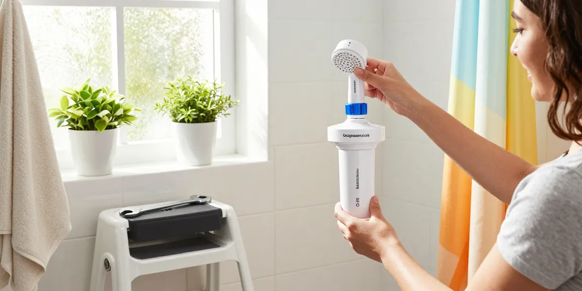 Waterdrop AQ-4125 Shower Filter Replacement for Aquasana® AQ 4125 being installed in a bright bathroom for cleaner shower water.
