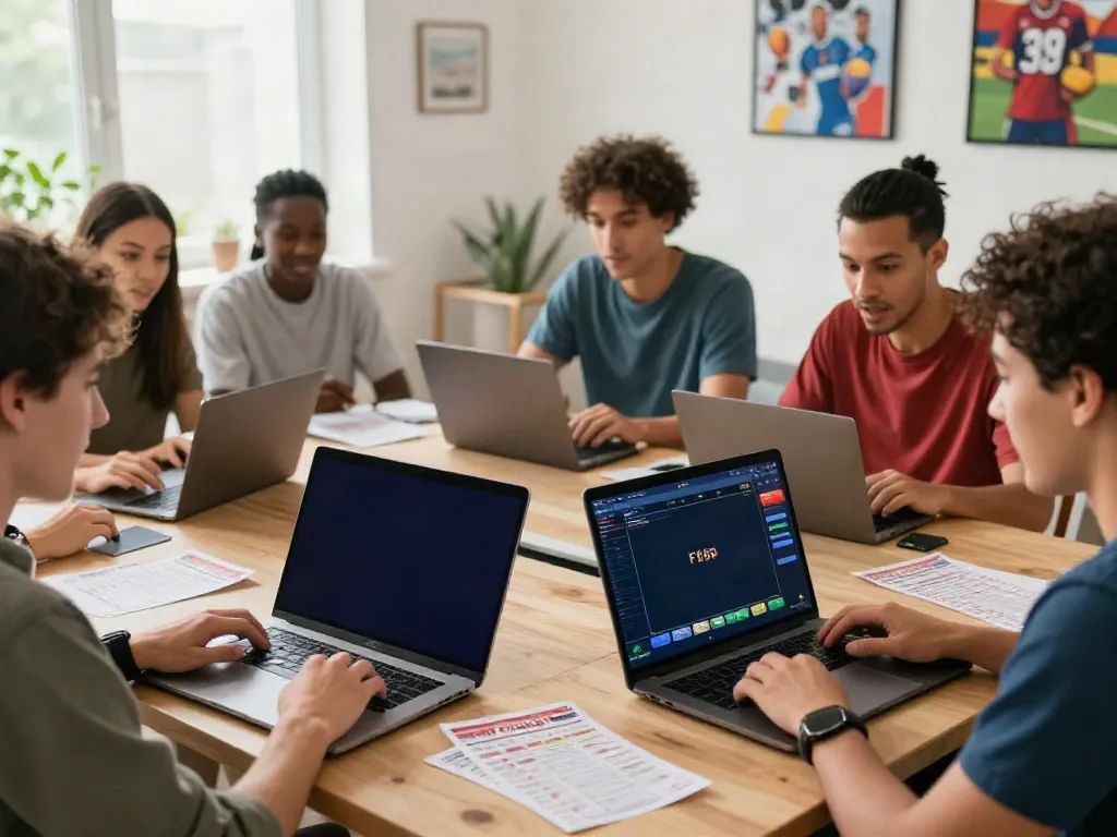 Exciting online betting experience on https://fb88mx.com/ with diverse players using laptops and mobile devices in a modern living space.