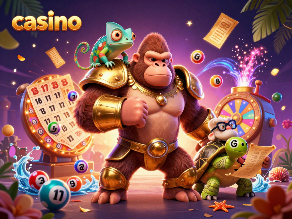 Experience thrilling casino fun with vibrant lottery elements and engaging characters.