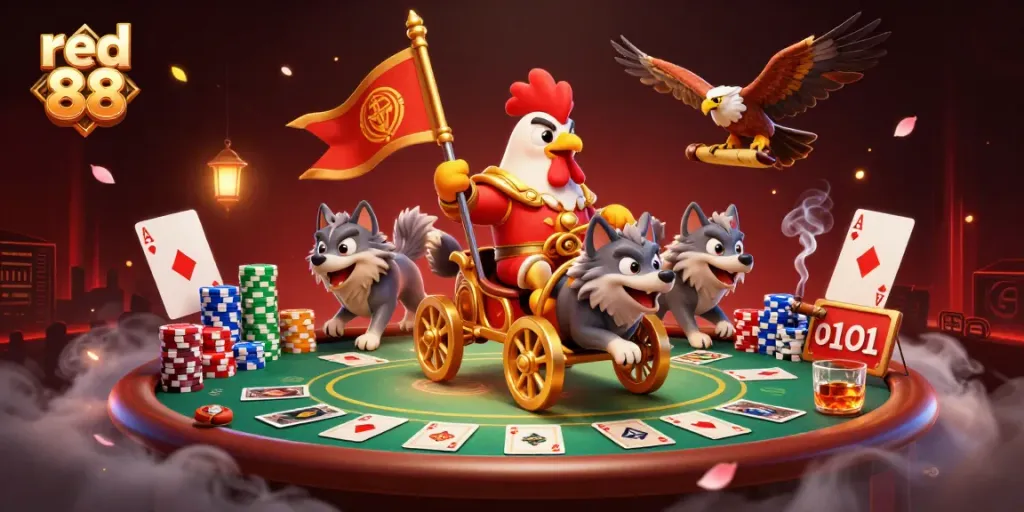 Experience thrilling gaming action at red 88 featuring dynamic characters and rich casino elements.