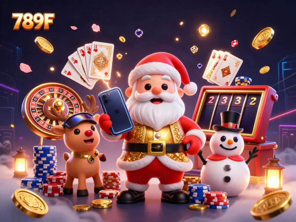 Join the festive fun at 789F as Santa, a reindeer dealer, and a poker chip snowman celebrate with jackpots and excitement.
