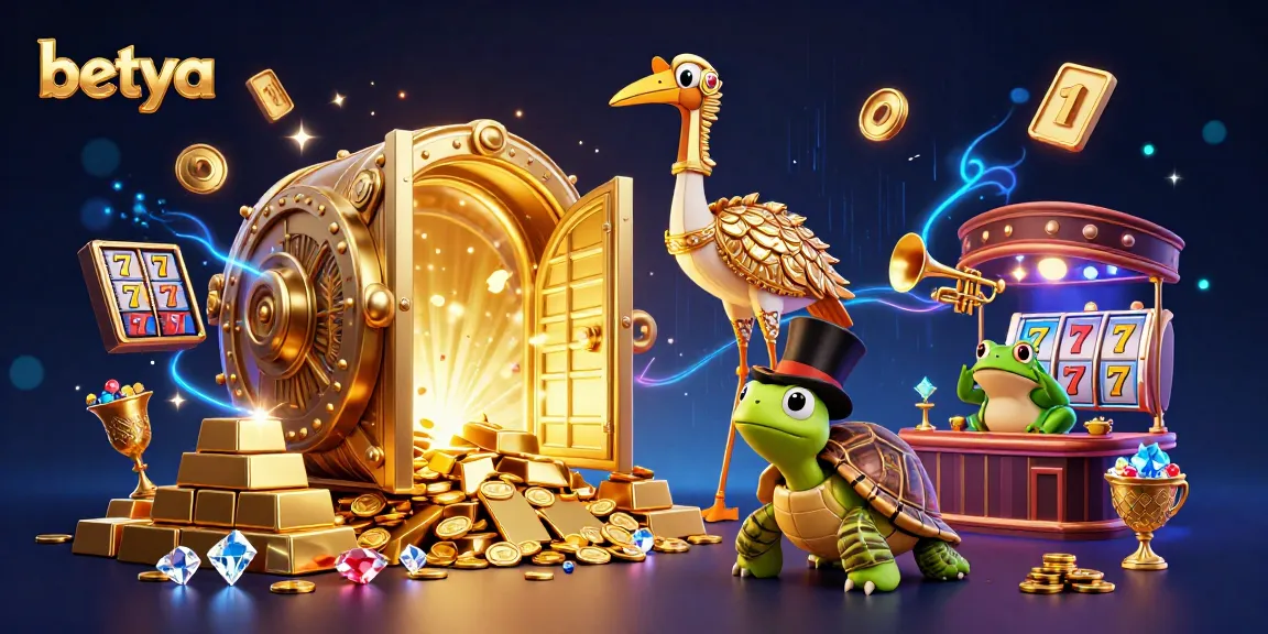 Experience the vibrant casino atmosphere with betya, featuring a lively scene of whimsical characters and gambling elements.