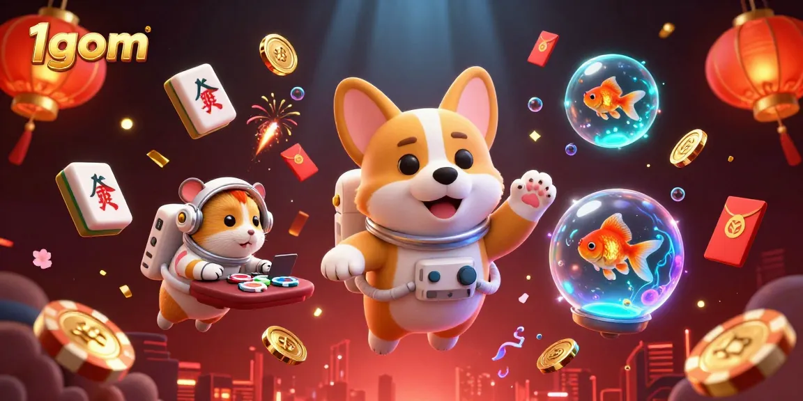 Engage with the thrilling world of 1gom, where a corgi astronaut floats in a vibrant space casino.