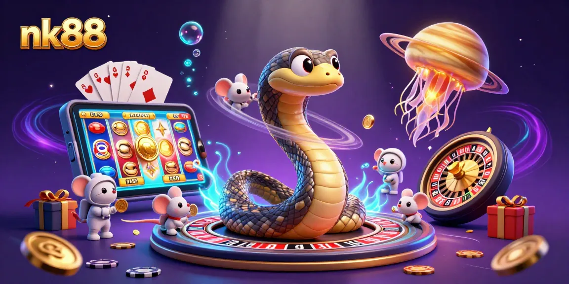Engage with exciting casino thrills at nk88, featuring vibrant 3D illustration of cosmic betting scene