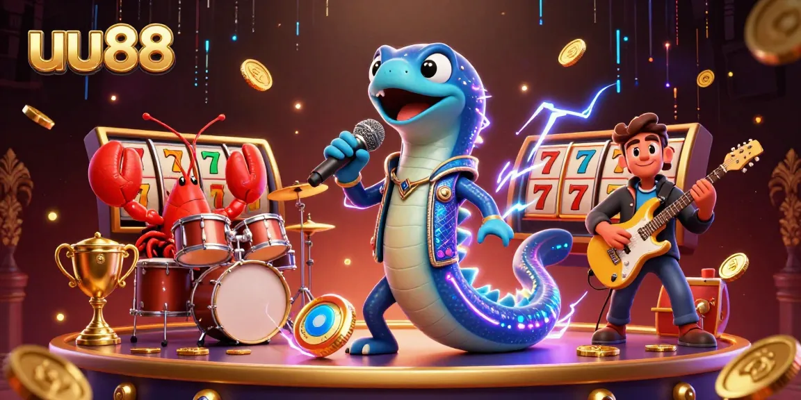 uu88 showcases a vibrant underwater casino scene with an electric eel DJ, lobster drummer, and seahorse guitarist.