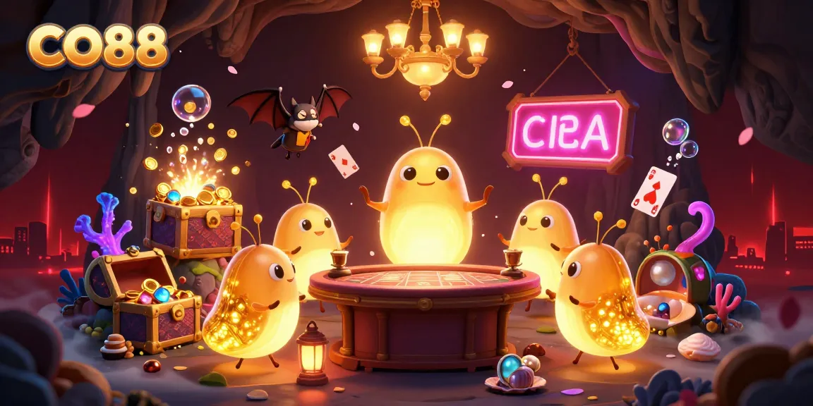Experience CO88 excitement in a vibrant cave casino with glowworms and treasures.