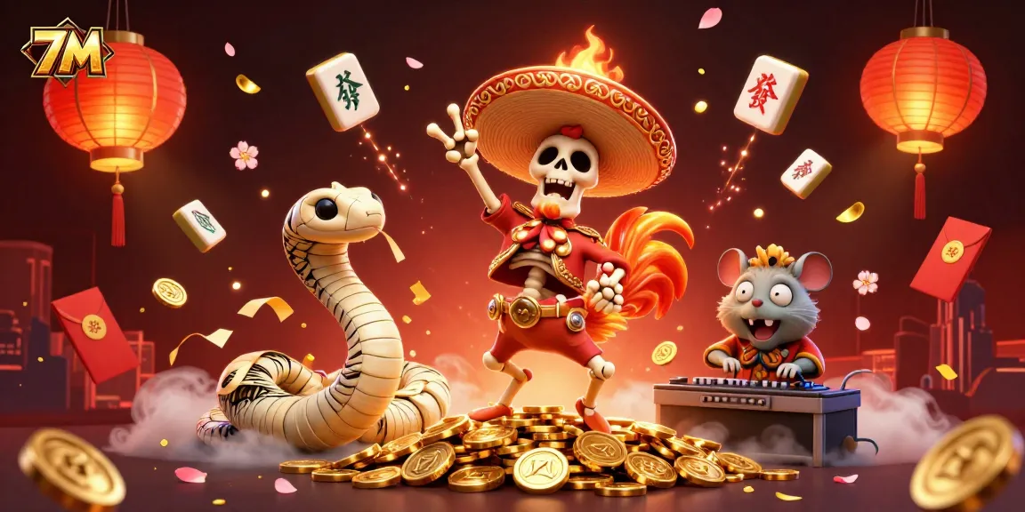 Experience thrilling 7M gaming action with vibrant characters and elements in a festive atmosphere.