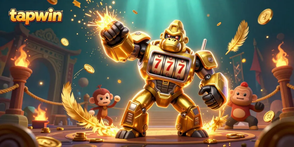 Engage in thrilling gaming at tapwin with a golden gorilla mech and explosive action.