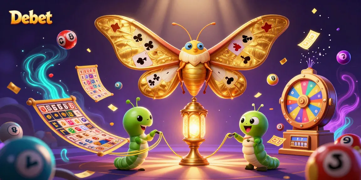 Engage with Debet betting excitement in a lively casino scene filled with colorful lottery elements.