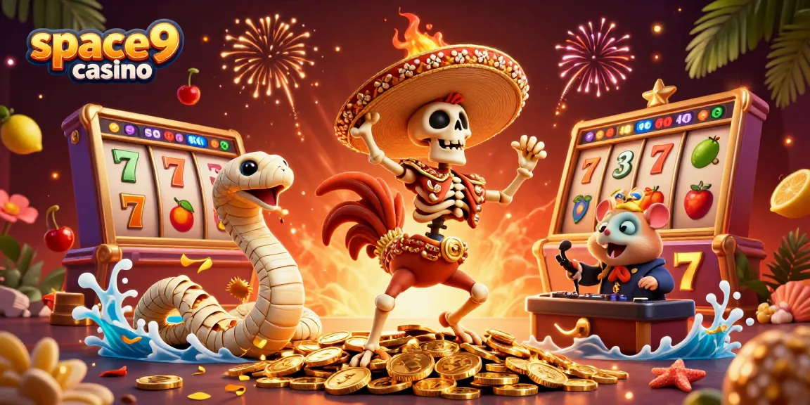 Experience thrilling action at space9 casino with our vibrant 3D casino illustration featuring lively characters.
