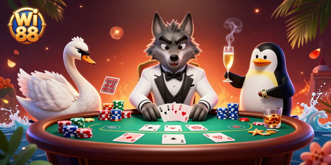 Experience the thrill of winning at wi 88 with a lively baccarat scene featuring charming characters and casino elements.
