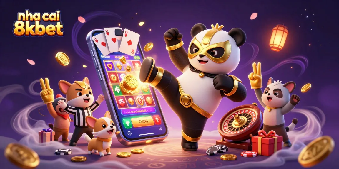 Engaging 3D scene showcasing nha cai 8xbet with dynamic characters, vibrant casino elements, and festive atmosphere.