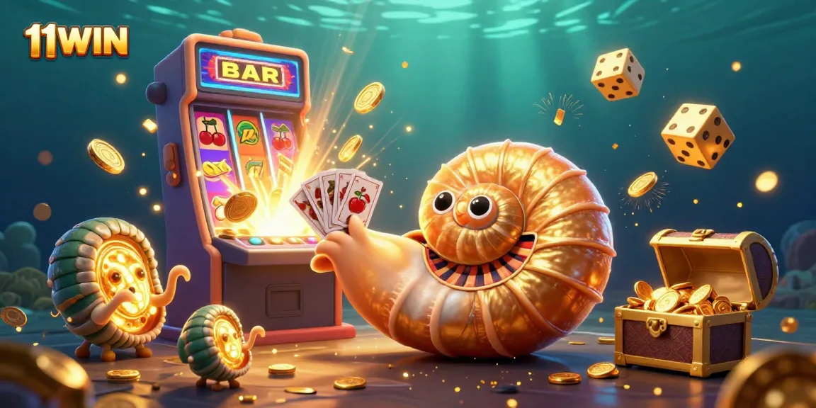 Experience the thrill of 11WIN with a dynamic casino scene, featuring a majestic nautilus as a roulette wheel.