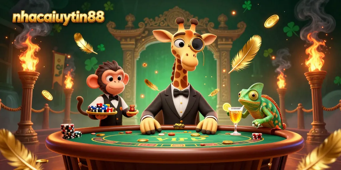 Experience the thrilling atmosphere of nhacaiuytin88 with vibrant casino action featuring unique characters.