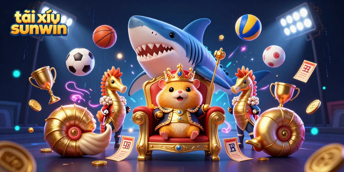 Experience the thrill of tài xỉu sunwin with a dynamic casino-themed illustration featuring exciting game elements and vibrant characters.