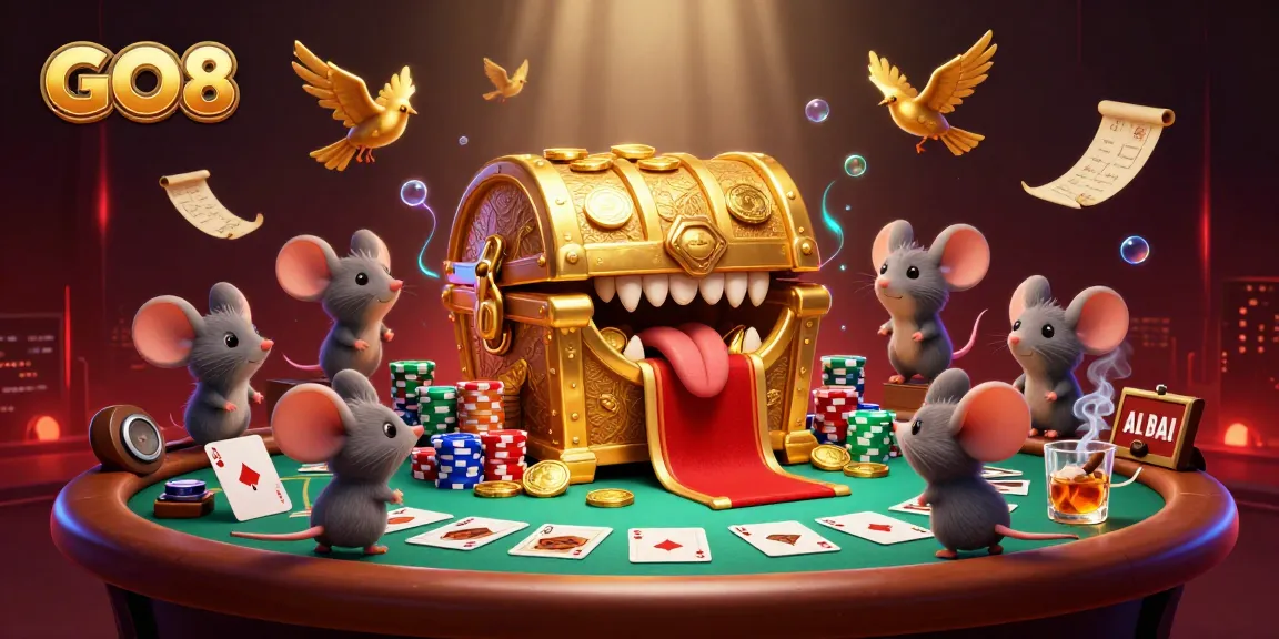 Spin big with GO8's exciting treasure-themed casino scene featuring vibrant poker elements.