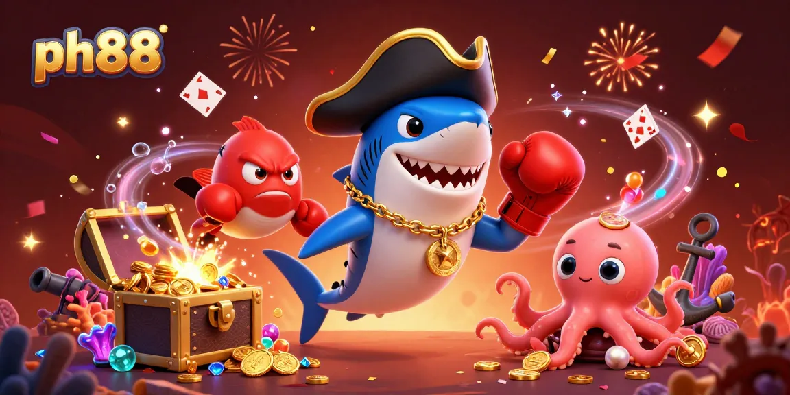 Experience the thrill of ph88 as charming characters surround treasure and casino elements in a lively 3D scene.