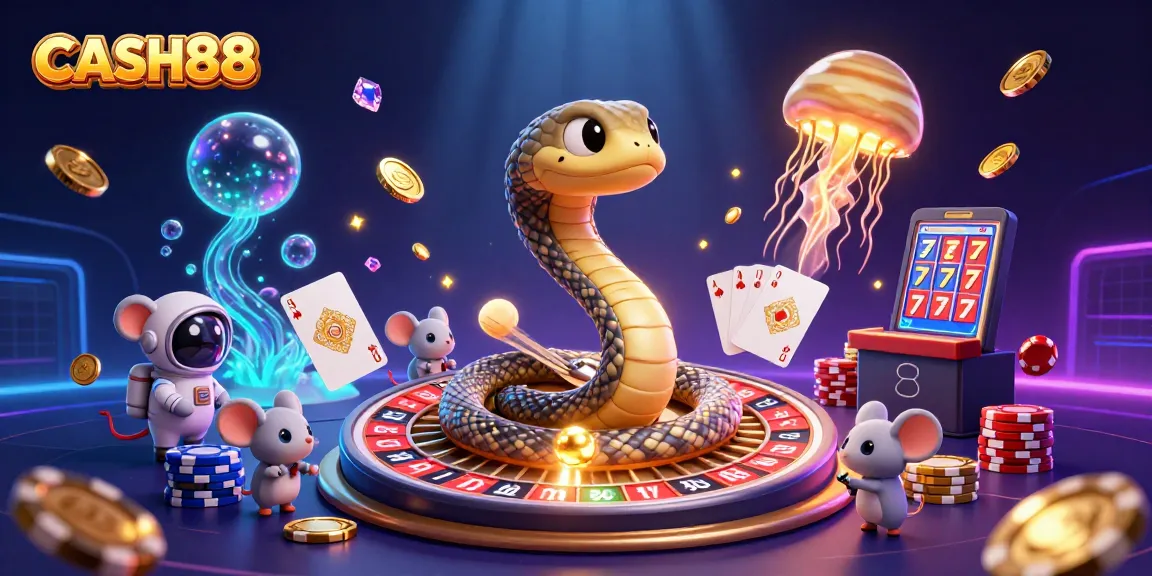 CASH88 entices gamblers with a vibrant cosmic scene featuring a roulette wheel and playful astronaut mice.