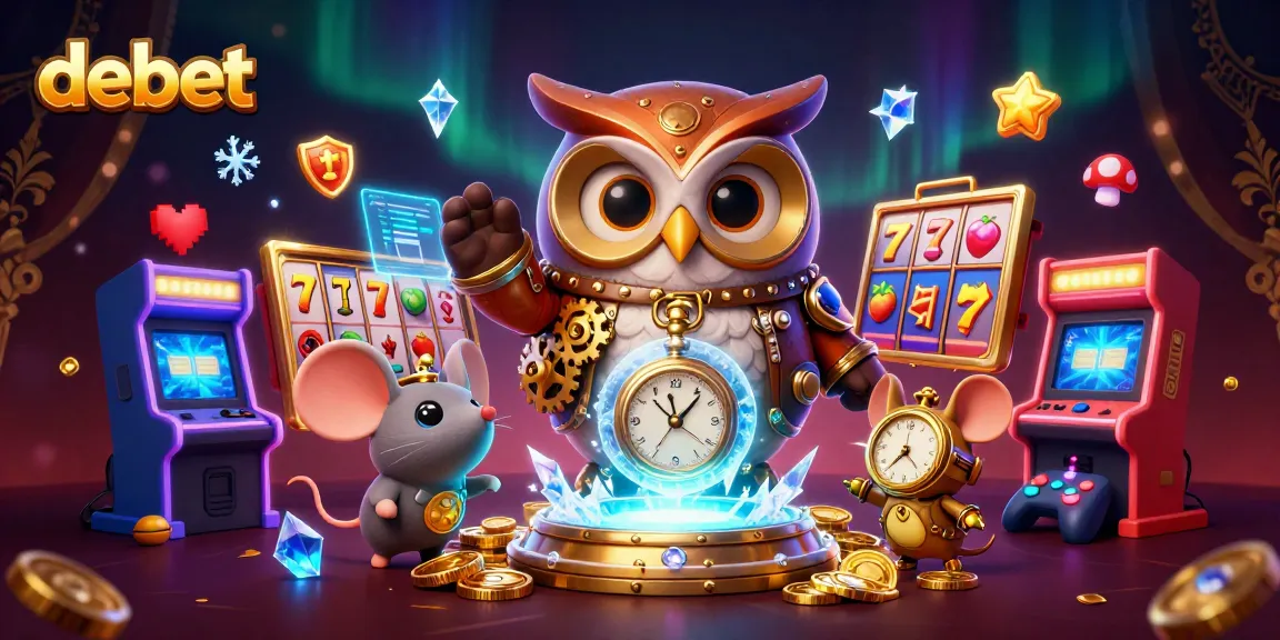 Engage with debet featuring an owl and mouse in a dynamic casino illustration, rich in gaming elements.