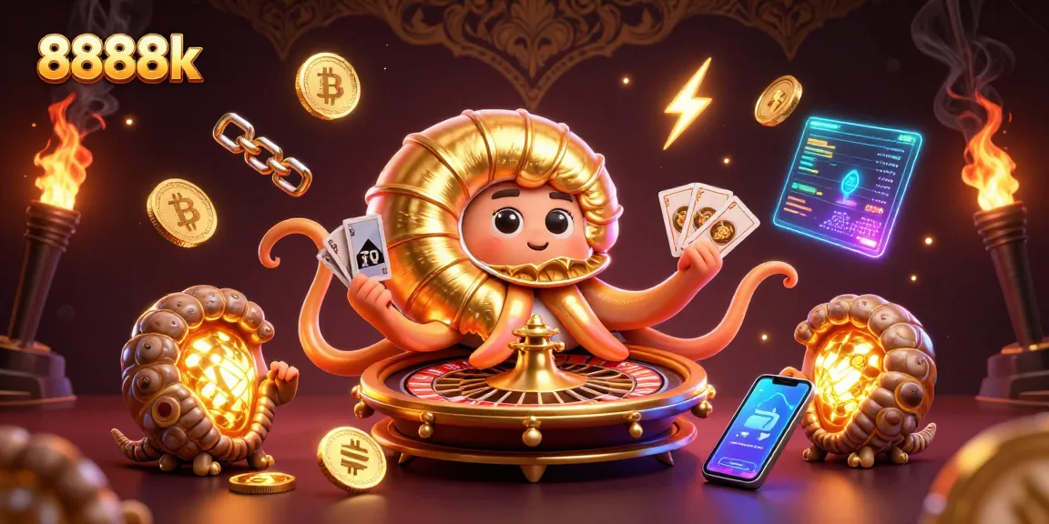 Experience thrilling gameplay with 8888k in this vibrant 3D illustration showcasing a dynamic casino atmosphere.