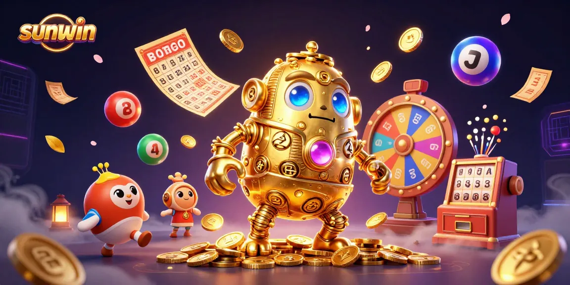 Experience immersive gameplay at sunwin with a dazzling golden golem surrounded by vibrant lottery elements.