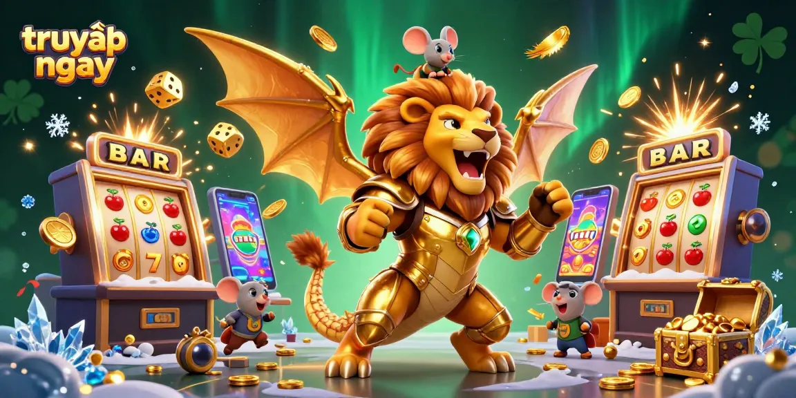 Experience the excitement of casinos as you truy cập ngay in this vibrant 3D scene filled with action and lucky symbols.