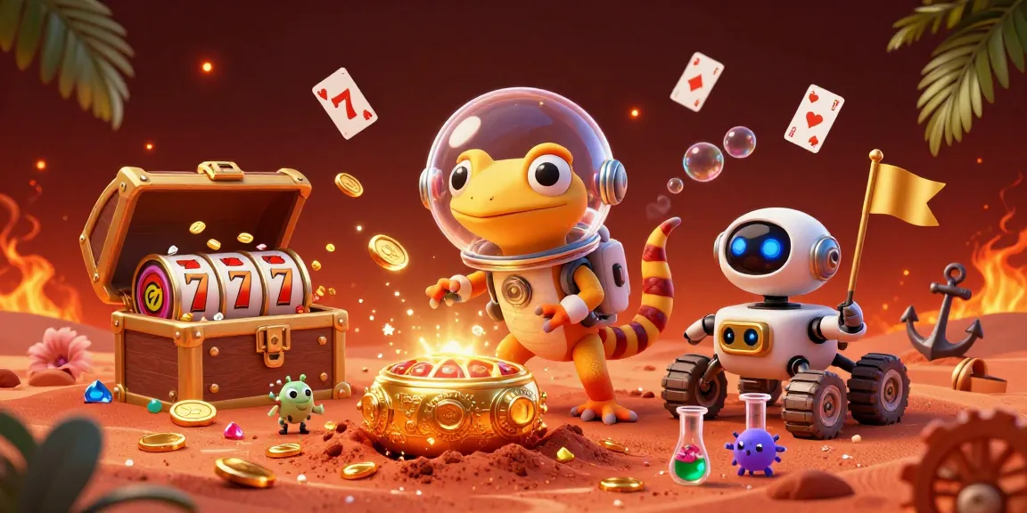 Nổ Hũ jackpot scene with a Martian gecko and rover celebrating a winning casino discovery