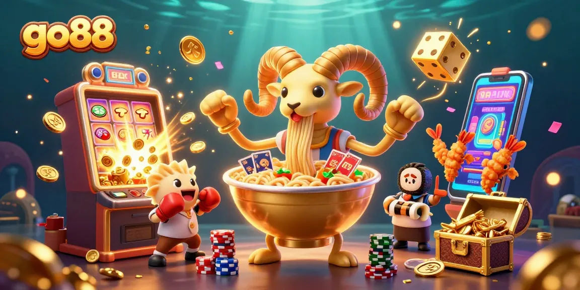 Experience the excitement at go88 with a vibrant scene full of gaming action and colorful characters.