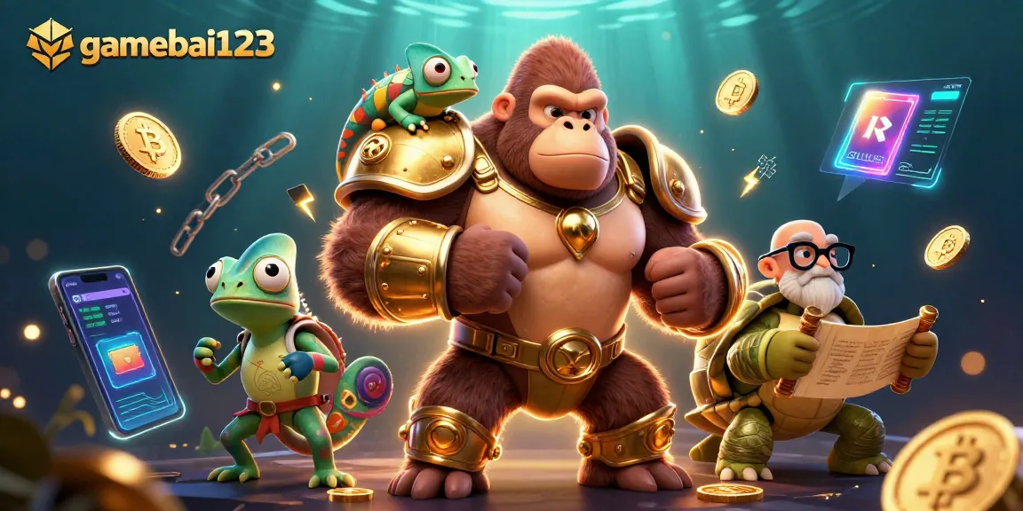 Visualize winning strategies in a gambling scene with gamebai123 characters emphasizing fun and riches.