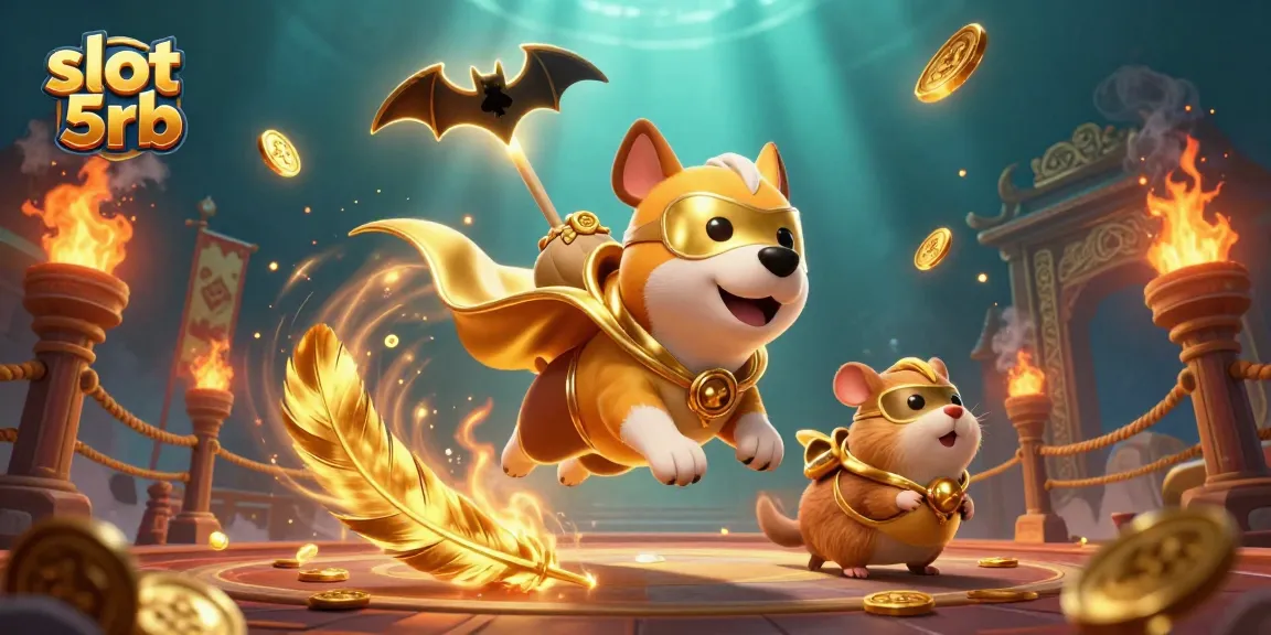 Experience thrilling gameplay with slot 5rb in this dynamic illustration featuring cartoon characters amidst golden casino elements.