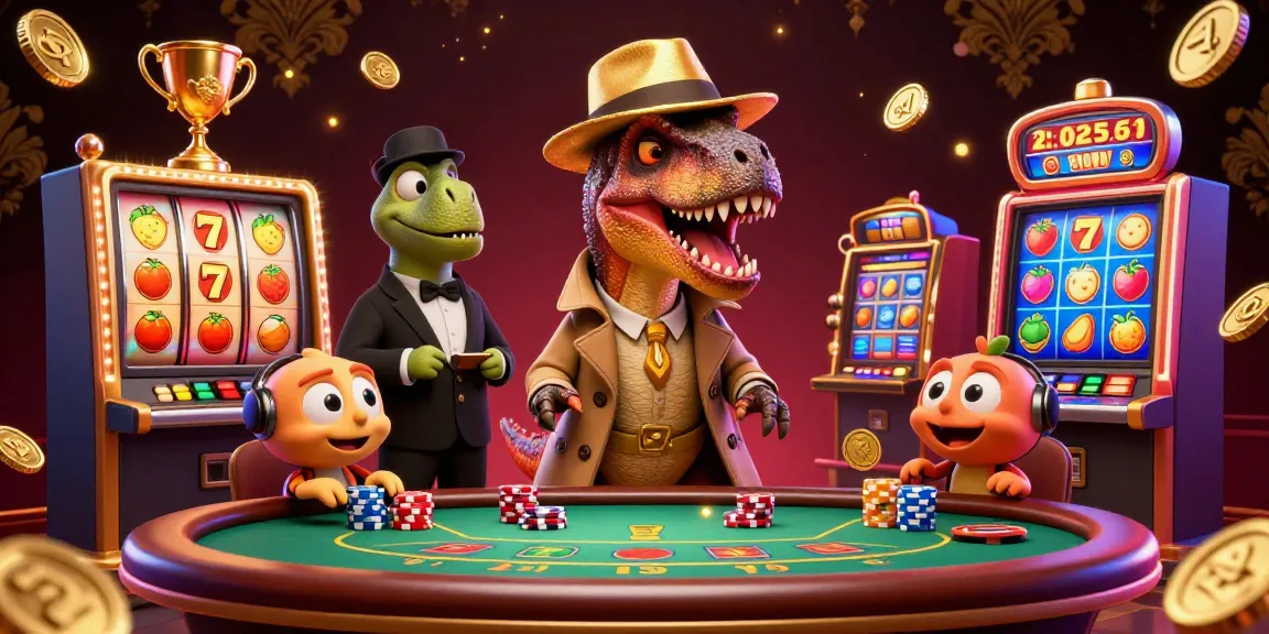 Experience thrilling gaming at uu88 with a 3D velociraptor card counter and dazzling slot machines.