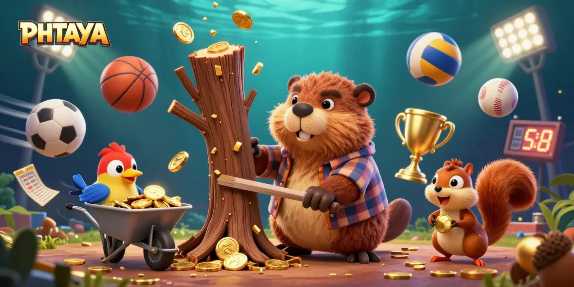 PHTAYA bettors enjoy vibrant sports and gaming excitement in this 3D illustration of a beaver collecting gold coins.