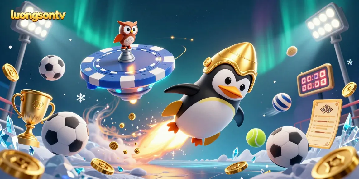 Experience thrilling gameplay with luongsontv's vibrant, interactive casino illustrations featuring a penguin and sports elements
