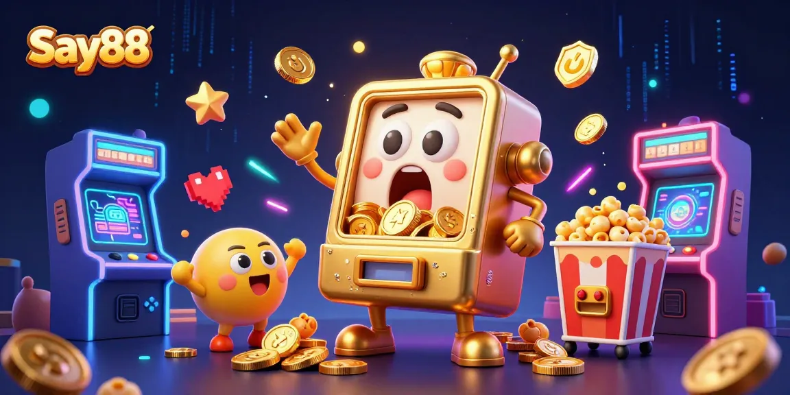 Experience thrills at Say88 as a winning slot machine showers coins on excited players.